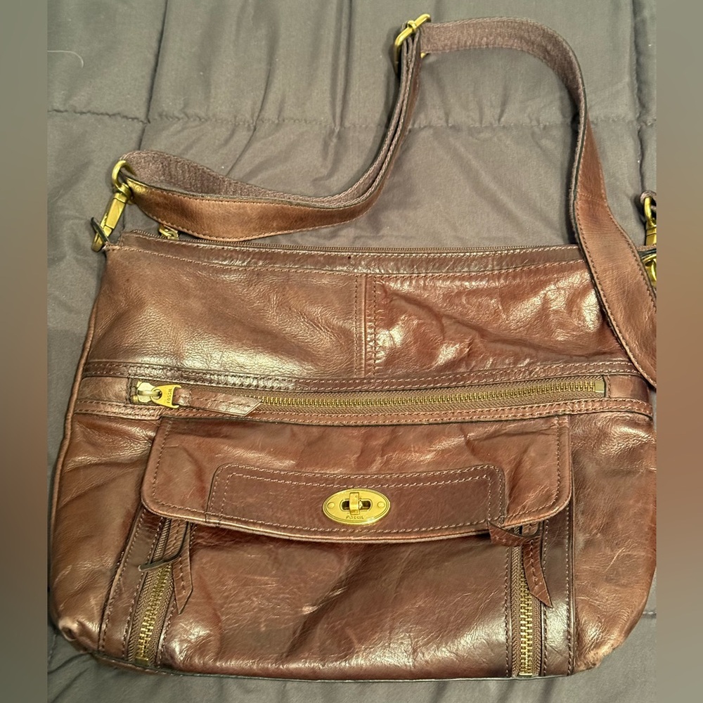Fossil Messenger Bag Stanton Leather Soft Brown Traveler Crossbody Deep Pocket